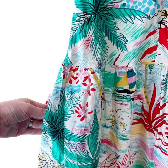 Vtg 80s Neiman Marcus Strapless Smocked Pin Up Tiki Dress Tropical Floral Size M - Picture 4 of 11